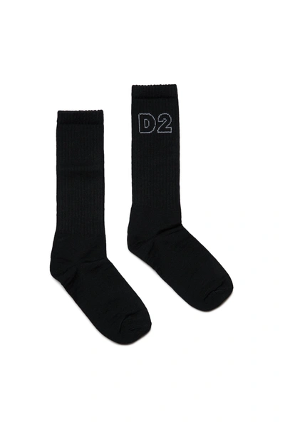 Dsquared2 Kids' Intarsia-knit Logo Print Socks In Black