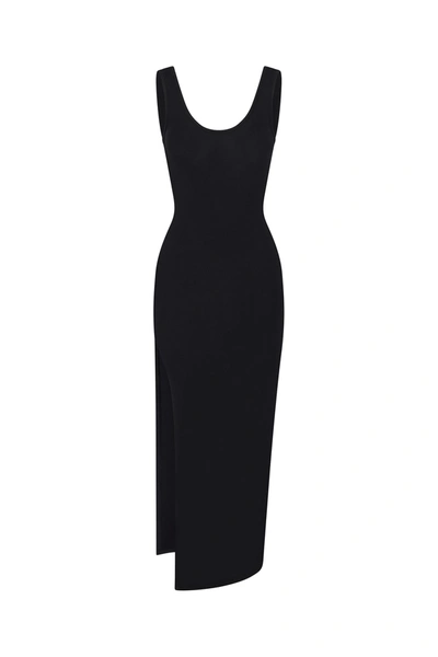 Anemos Open Back Maxi Tank Dress With Side Slit In Modal Knit In Black