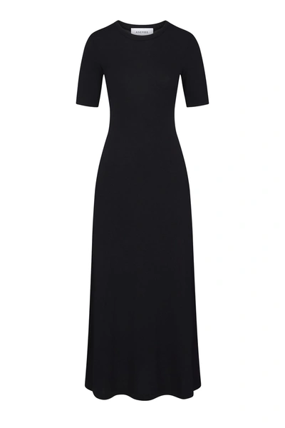 Anemos Short-sleeve Midi Dress In Modal Knit In Black