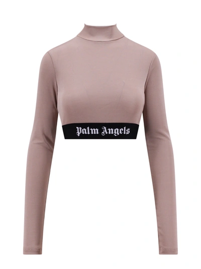 Palm Angels Top With Logo In Camel Black