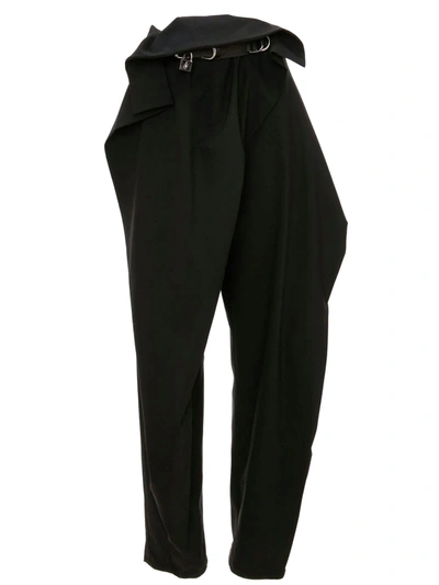 Jw Anderson Padlock Strap Fold Over Trousers In Nero