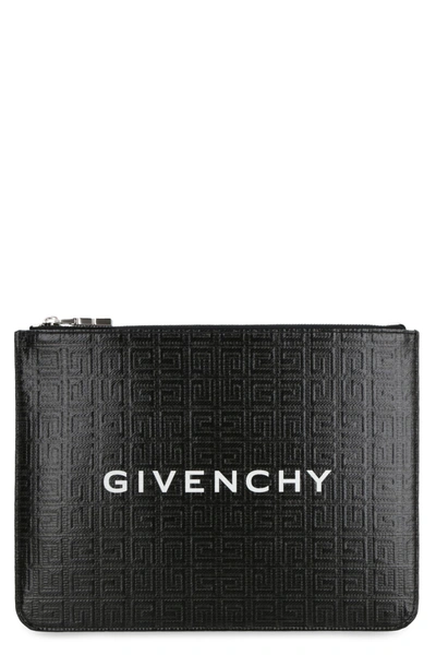 Givenchy 4g Large Coated Canvas Pouch In Black
