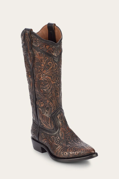 The Frye Company Frye Billy Daisy Pull On Western Boots In Black Tooled
