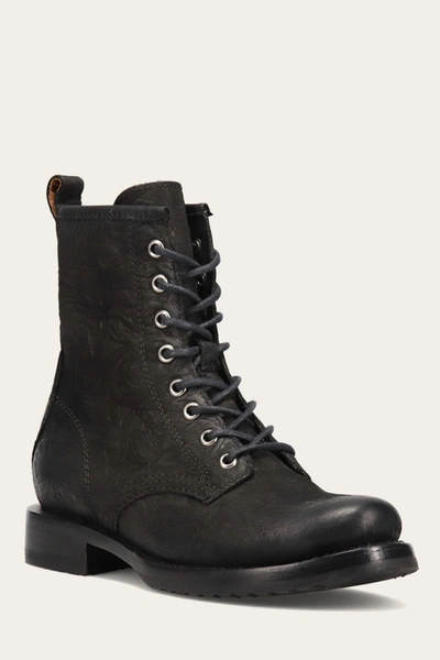 The Frye Company Frye Veronica Combat Moto Boots In Black Floral