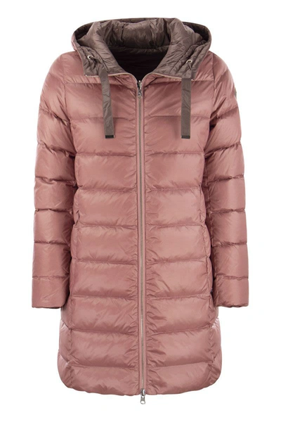 Colmar Friendly - Long Down Jacket With Reversible Hood In Pink/brown