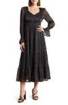 August Sky Long Sleeve Empire Waist Midi Dress In Black