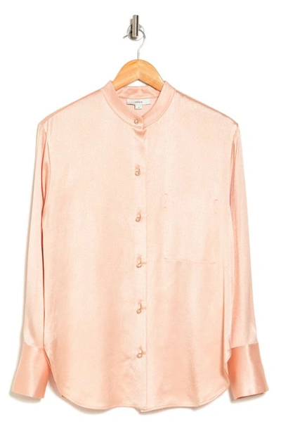 Vince Relaxed Band Collar Shirt In Pink
