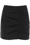 Ganni Ruched Pinstriped Twill Mini Skirt