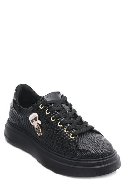 Karl Lagerfeld Men's Low-top Printed Leather Sneakers With Karl Pin In Black