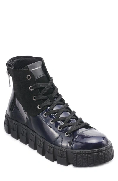 Karl Lagerfeld Men's High Top Patent Leather & Suede Sneakers In Black