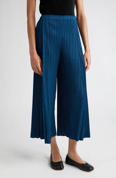 Issey Miyake Thicker Bottoms 2 Pleated Wide Leg Crop Pants In Blue