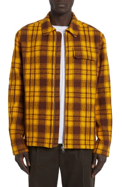 Moncler Logo-patch Plaid Shirt Jacket In Check Yellow