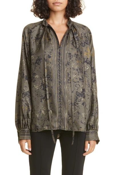 Max Mara Ardenne Floral Print Blouse With Tie Neck In Taupe