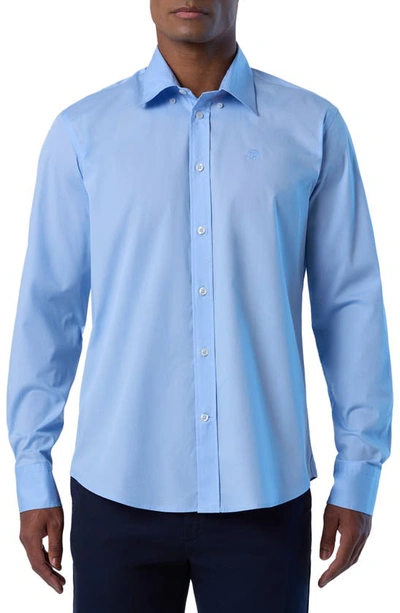 North Sails Logo Embroidered Stretch Cotton Button-down Shirt In Blue