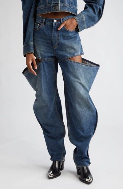 Area Crystal Embellished Cutout Slit Jeans In Vintage Indigo