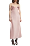 Bardot Satin Midi Dress In Pink Rose In Pink Rose