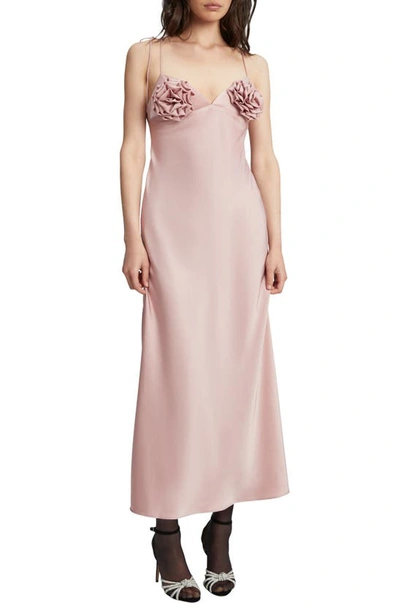 Bardot Satin Midi Dress In Pink Rose
