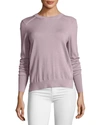 BURBERRY MEIGAN LONG-SLEEVE CREWNECK CHECK-SIDE SWEATER, PINK,PROD130810062