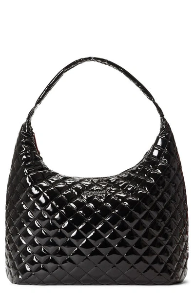 Mz Wallace Women's Metro Quilted Nylon Shoulder Bag In Black Lacquer/silver