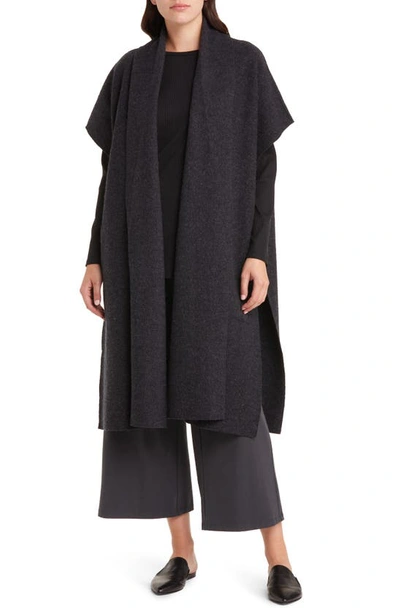 Eileen Fisher Missy Boiled Wool Oversized Poncho In Charcoal