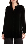 EILEEN FISHER EILEEN FISHER BAND COLLAR VELVET BUTTON-UP SHIRT