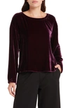 Eileen Fisher Long-sleeve Scoop-neck Velvet Top In Sweet Plum