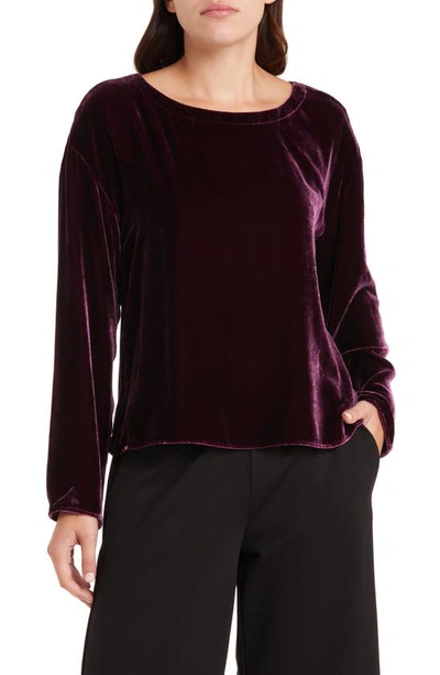 Eileen Fisher Long-sleeve Scoop-neck Velvet Top In Sweet Plum