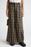 Collina Strada Stomp Plaid A-line Maxi Cargo Skirt In Navy Lime Plaid