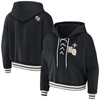 Wear By Erin Andrews Black New Orleans Saints Lace-up Pullover Hoodie In Black