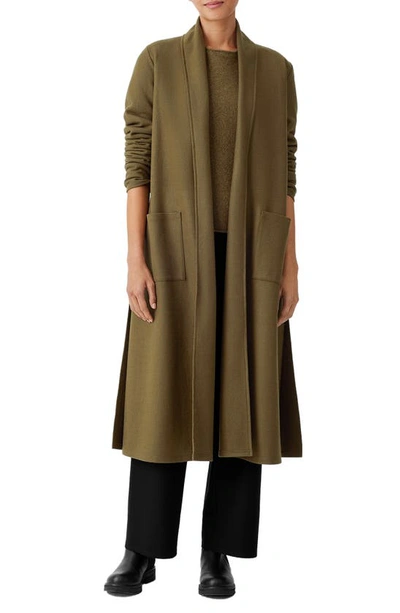 Eileen Fisher Petite Open-front Wool Jersey Coat In Olive Green