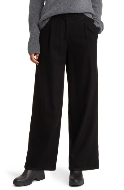 Eileen Fisher Pleated High Waist Wide Leg Pants In Black