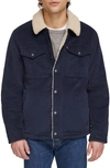 Levi's Corduroy High Pile Fleece Lined Trucker Shacket In Navy