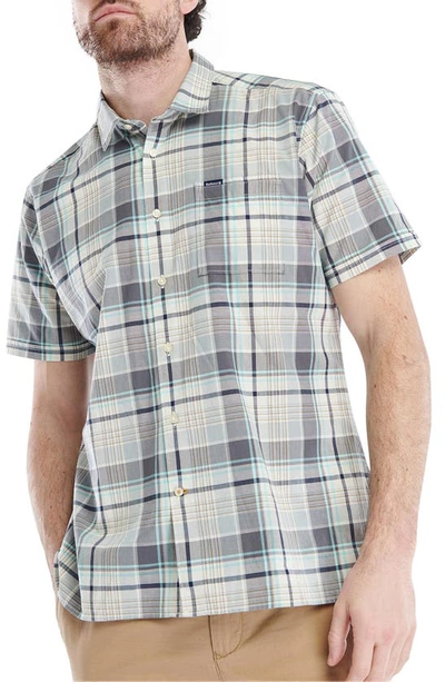 Barbour Embleton Plaid Short Sleeve Cotton Button-up Shirt In Aqua
