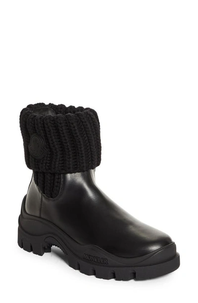 Moncler Larue Ribbed-knit And Leather Ankle Boots In Black