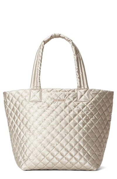 Mz Wallace Metro Deluxe Medium Metallic Tote Bag In Quartz Pearl