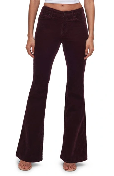 Good American Good Legs Low Rise Corduroy Flare Trousers In Malbec003