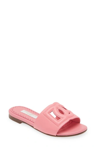 Dolce & Gabbana Kids Leather Dg Millennials Slides In Pink