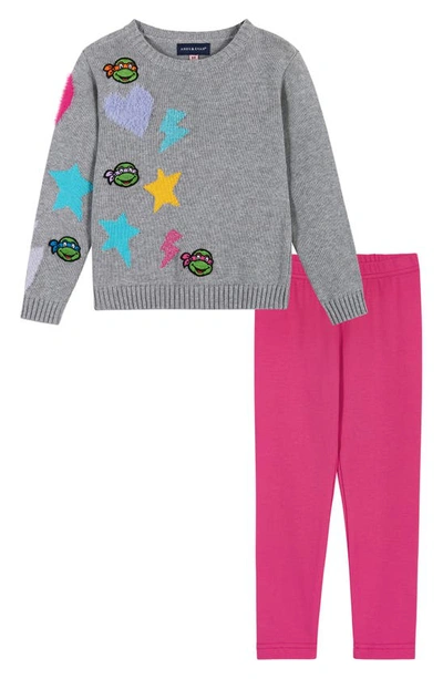 Andy & Evan Kids' X Tmnt Girl's Chenille Heart & Star Sweater Set In Heather Grey