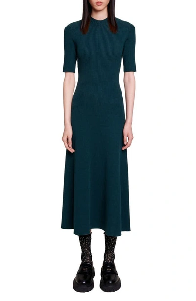 Maje Women's Knit Midi Dress In Bottle Green /