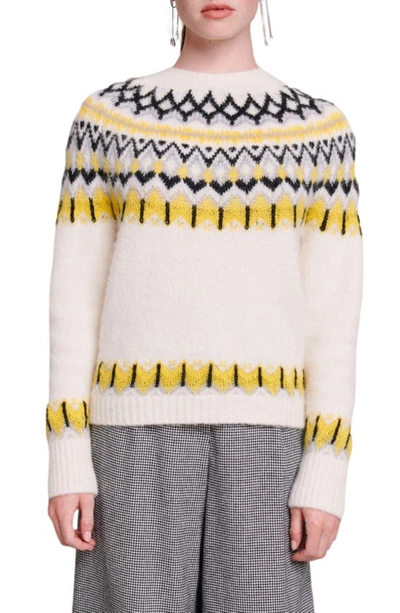 Maje Womens Bicolore Mamonix Fair-isle Knitted Jumper In Ecru/ Yellow