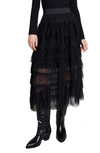 Maje Josepha Ruffle-tiered Tulle Midi Skirt In Black