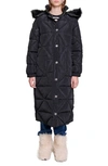 Maje Longline Quilted Jacket With Faux Fur Trim In Noir