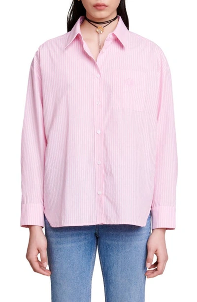 Maje Logo-embroidered Stripe-print Shirt In Pink