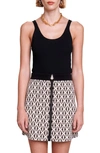 Maje Short Monogrammed Skirt For Fall/winter In Ecru Black /