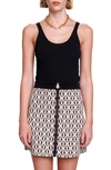 Maje Womens Tricolore Button-embellished Stripe Stretch Cotton-blend Mini Skirt In Ecru Black