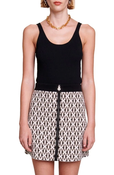 Maje Womens Tricolore Button-embellished Stripe Stretch Cotton-blend Mini Skirt In Ecru Black