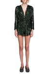 Maje Sequinned Long-sleeve Playsuit In Bottle Green
