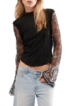 FREE PEOPLE DON'T BLAME ME SHEER LACE SLEEVE RIB TOP