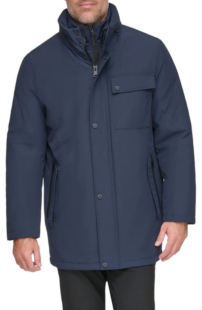 Andrew Marc Harcourt Water Resistant Full Zip Car Coat With Attached Bib In Ink