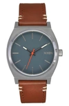NIXON TIME TELLER LEATHER STRAP WATCH, 37MM